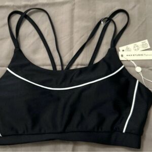 Max Studio Black Sports Bra with White Trim